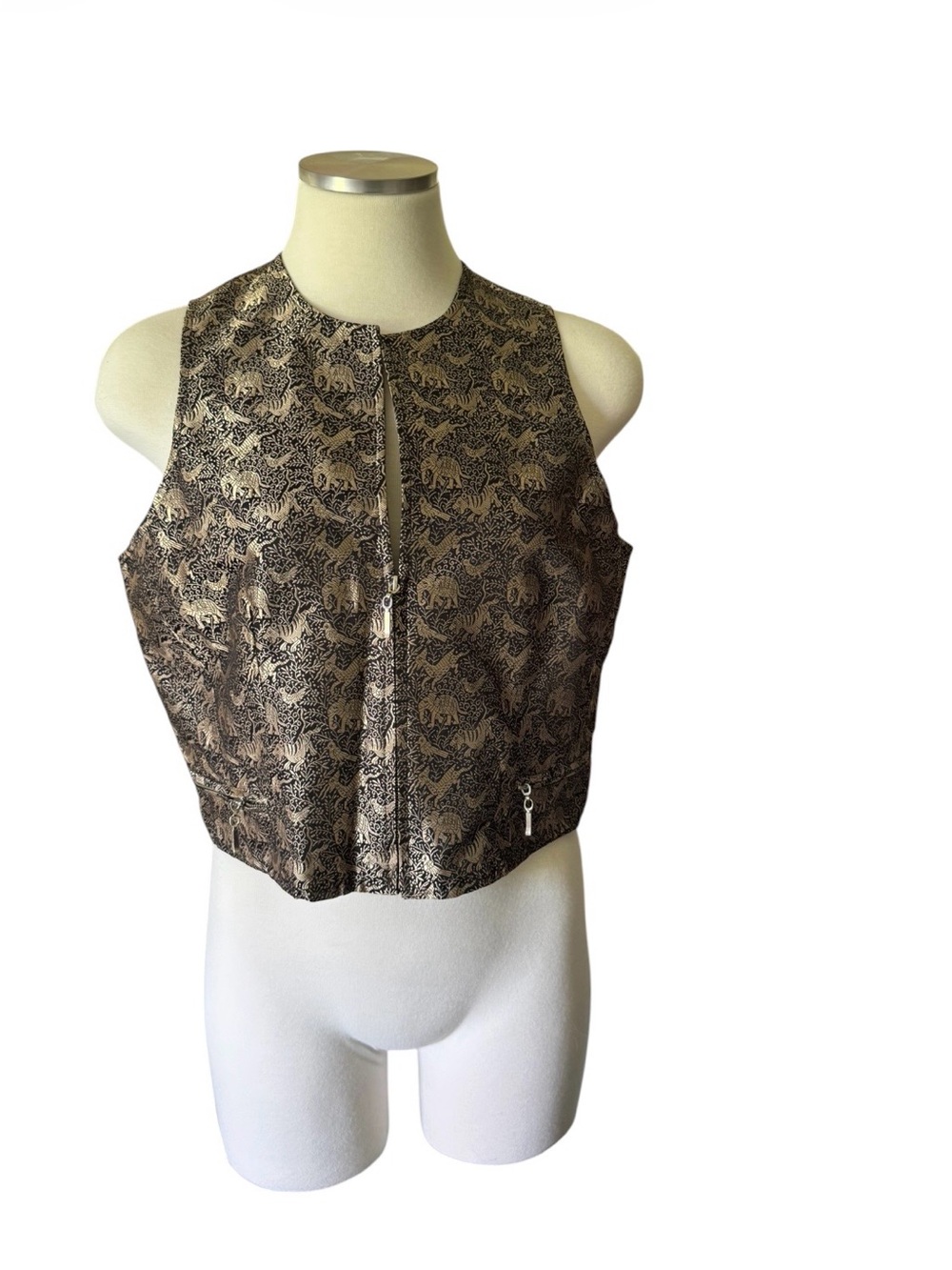 Emanuel Ungaro Bronze and Black Brocade Zip Crop Vest